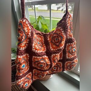Free People Granny Squares Handcrafted Crochet Patterned Bag